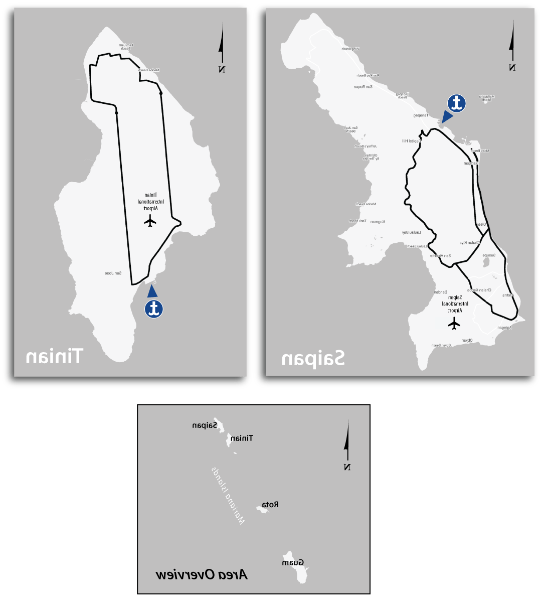 Map showing 澳博体育app下载 at ports of Commonwealth of Northern Mariana Islands (CNMI) - Saipan, Tinian, Rota